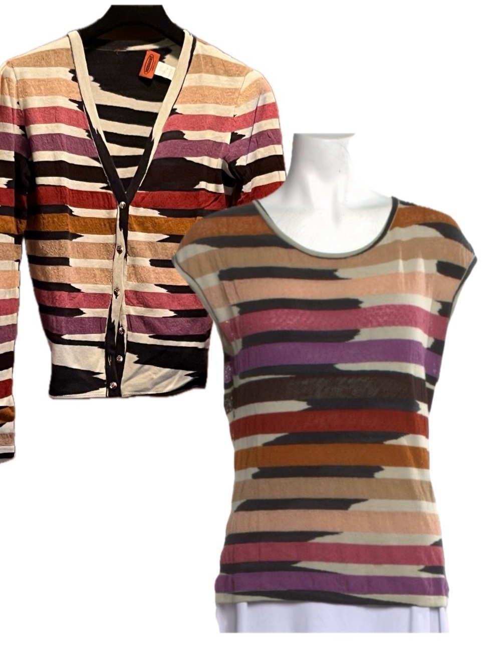 Missoni Striped Short Sleeve Top & Cardigan Set - Multicolour Sz. M/L